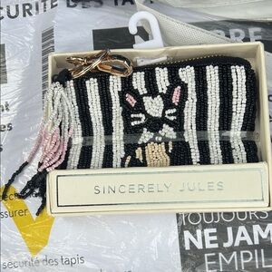 Sincerely Jules Black and White Cat Beaded Clutch